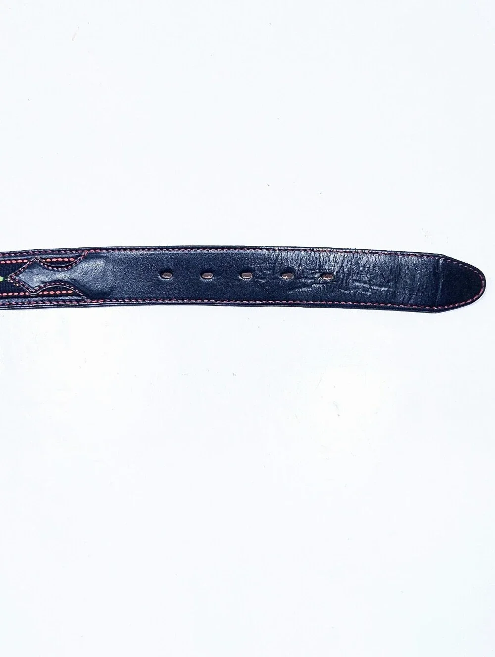 TexTan VTG Black Leather Belt Strap Sz 40 Aztec Southwestern Stitched Inset USA